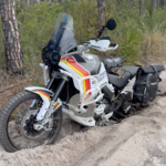 Ducati Desert X Dual Sport Motorcycle stuck in sand